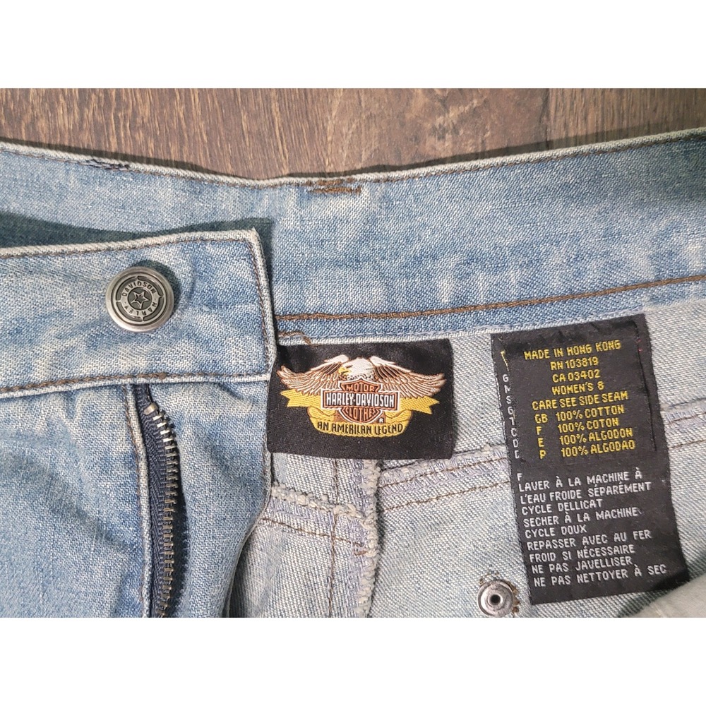 Vtg HarleyDavidson Womens Denim Jeans Size 33 Light Wash Bootcut Embroidered Y2K - Picture 6 of 15